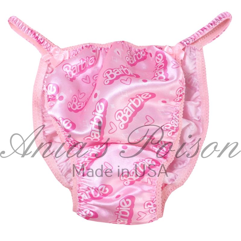 Pink Dolly Print limited Ania's Poison Cut sissy Day MENS SATIN Beautiful Shiny Silky wet look string Bikini panties S-XL