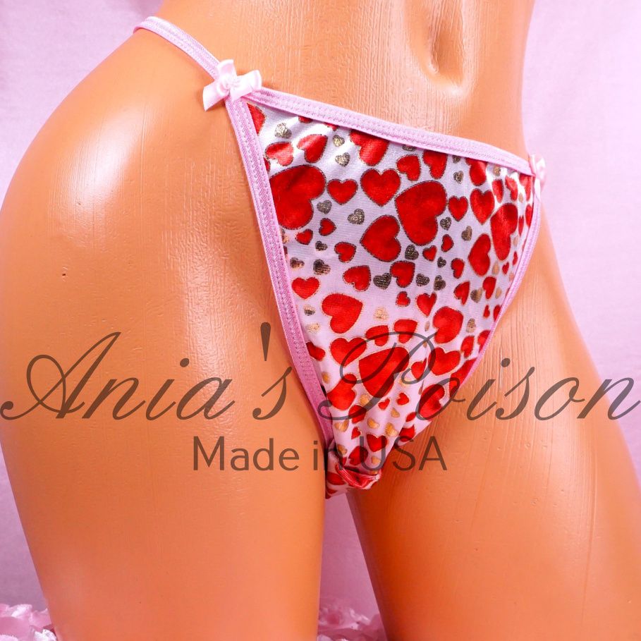 Stretch Velvet hearts Duchess Ladies string panties  -  Classic 80's style - String bikini 7 or 8