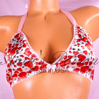 Stretch hearts velvet soft Bra Valentines day unisex tie up halter triangle OS bra