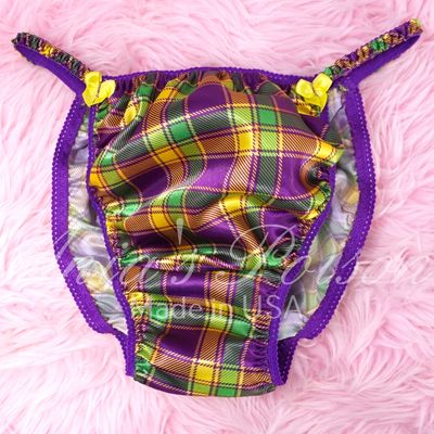 Mardi Gras Ania's Poison sissy MENS SATIN Plaid purple green Mens holiday panties sz S-XL