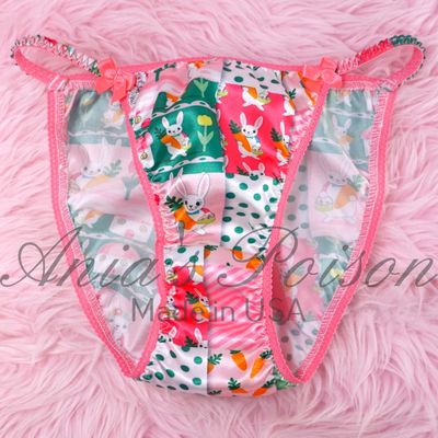 Lace Duchess Classic 80's cut EASTER checkered pink green Bunny Print Spring satin panties - String bikini 5 6 7 8 9 Lace Duchess Classic 80's cut EASTER checkered pink green Bunny Print Spring satin panties - String bikini 5 6 7 8 9