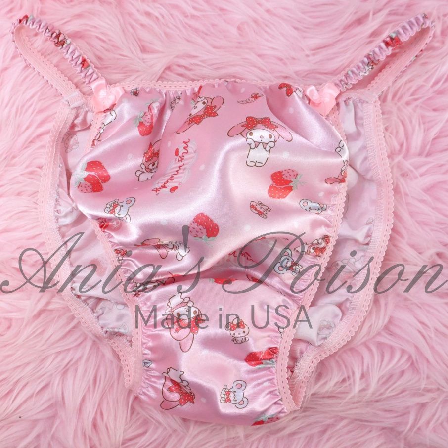 Pink EASTER BUNNY MELODY Kawaii Ania's Poison Cut sissy MENS SATIN Beautiful Shiny Silky wet look Mens holiday string Bikini panties S- XL