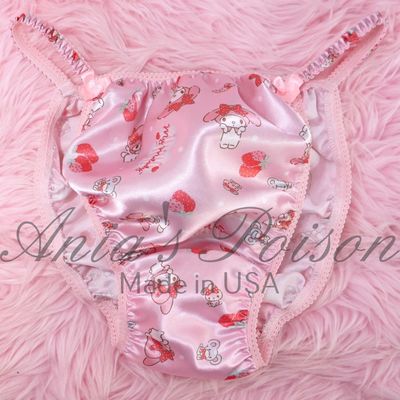 Pink EASTER BUNNY MELODY Kawaii Ania's Poison Cut sissy MENS SATIN Beautiful Shiny Silky wet look Mens holiday string Bikini panties S- XL