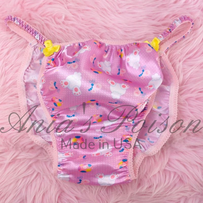Pink Garden EASTER BUNNY BUTS Ania's Poison Cut sissy MENS SATIN Beautiful Shiny Silky wet look Mens holiday string Bikini panties S- XL