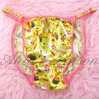 Lime Green EASTER BUNNY Eggs Ania's Poison Cut sissy MENS SATIN Beautiful Shiny Silky wet look Mens holiday string Bikini panties S- XL
