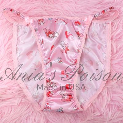 Lace Duchess Classic 80's cut EASTER Kawaii Pink Bunny Melody Print Spring satin panties - String bikini 6 7 8