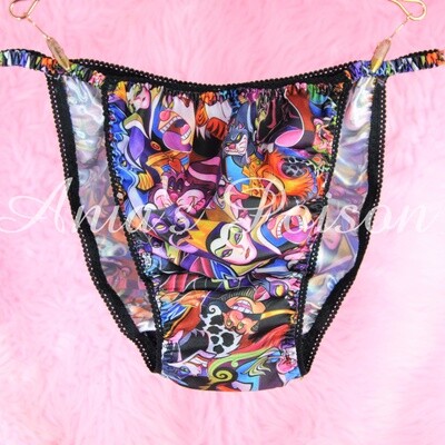LAST ONE M Ania's Poison Princess Villain Amazing Bad Guys Print Super Rare 100% polyester SATIN string bikini sissy mens underwear panties - REVERSE PRINT SATIN INSIDE LAST ONE M Ania's Poison Princess Villain Amazing Bad Guys Print Super Rare 100% polyester SATIN string bikini sissy mens underwear panties - REVERSE PRINT SATIN INSIDE