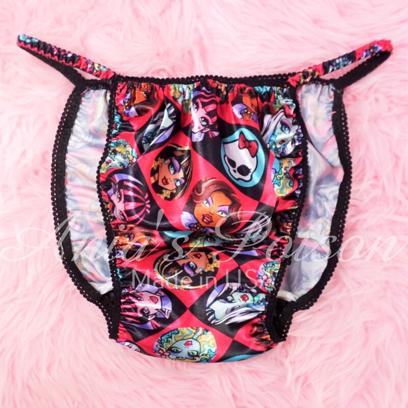 DEAD STOCK SMALL  Satin Mens Panites Poison Cut Halloween Monster High Girls Pink satin wet look string bikini sz S-XL