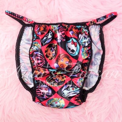DEAD STOCK SMALL  Satin Mens Panites Poison Cut Halloween Monster High Girls Pink satin wet look string bikini sz S-XL