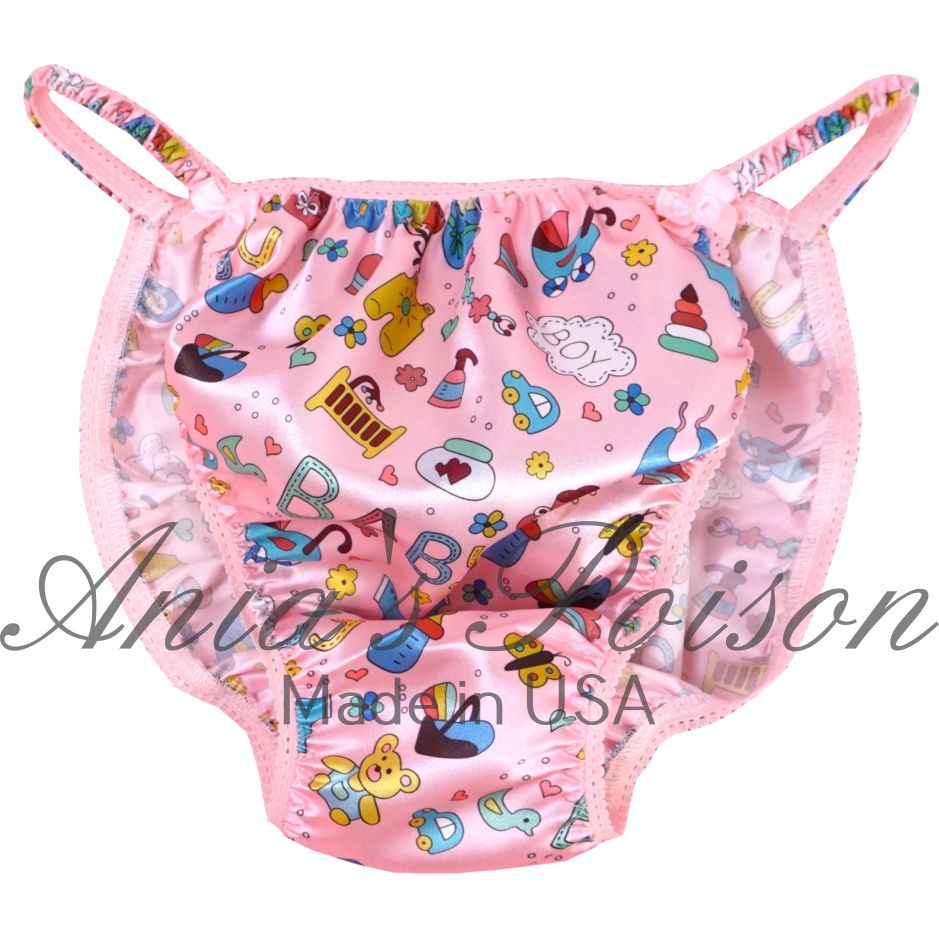 So Sissy baby print mens Ania's Poison Cut panties. Limited Edition! S-XXL silky satin panties!  Bra and Bandeau sets! So girly!