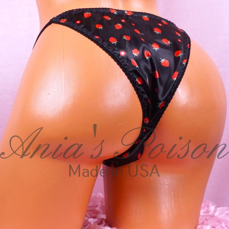 Strawberry Print CAFE Cut Panties Budget friendly MENS Black Brazilian String bikini S/M and L/XL
