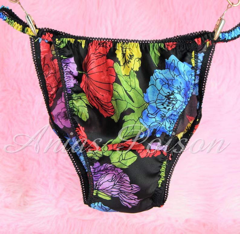 Ania's Poison Mens Panties S - XXL Black Floral watercolor Print 100% polyester string bikini sissy mens underwear panties