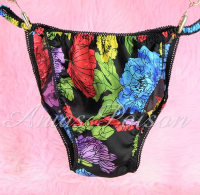Ania's Poison Mens Panties S - XXL Black Floral watercolor Print 100% polyester string bikini sissy mens underwear panties