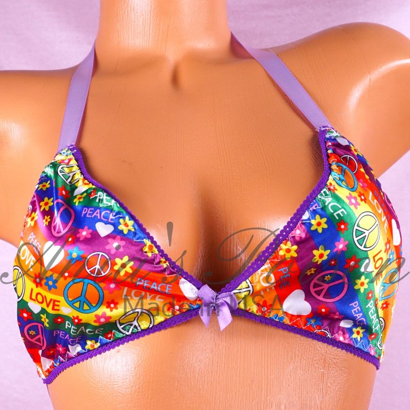 Raibow Pride FUN Triangle SATIN tie up halter triangle OS bra Raibow Pride FUN Triangle SATIN tie up halter triangle OS bra