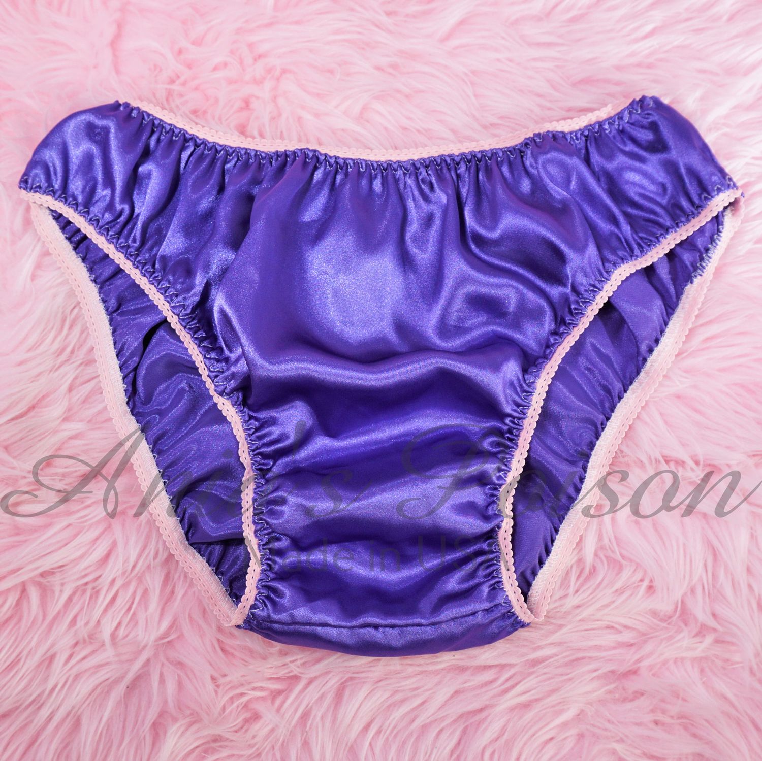 Anias Poison Full bikini cut Jellybean Purple Soft satin lined SISSY panties for men MANTIES sz M - XXL DEADSTOCK