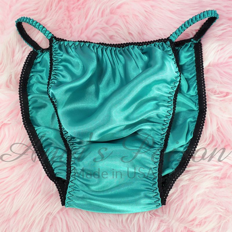 Ania's Poison String Bikini Shiny Teal & Black LAST CHANCE 100% polyester Sissy men's underwear panties S-XL DEADSTOCK