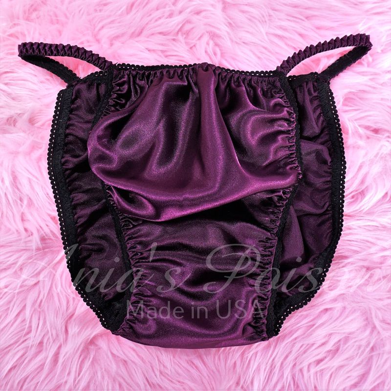 Ania's Poison String Bikini Shiny Eggplant Purple LAST CHANCE 100% polyester Sissy men's underwear panties M XL XXL DEADSTOCK