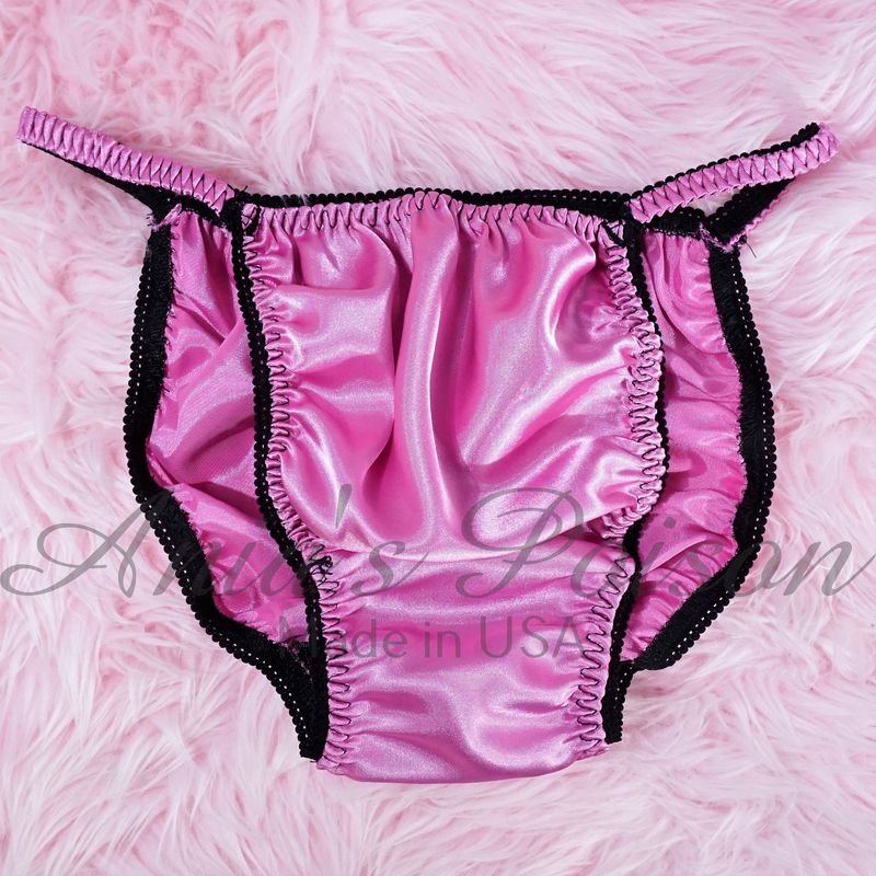 Ania's Poison String Bikini Shiny Rose Pink & Black LAST CHANCE 100% polyester Sissy men's underwear panties S-XXL DEADSTOCK