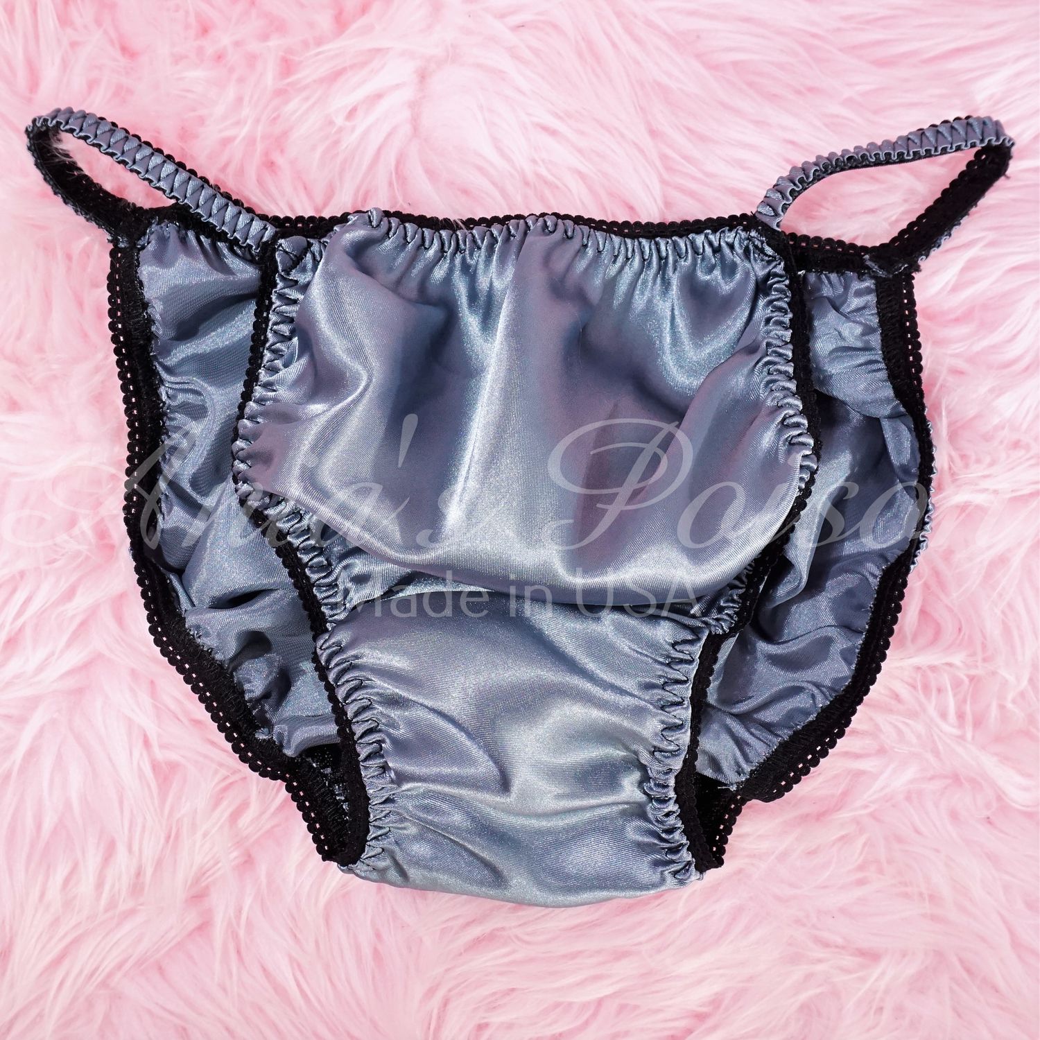 Ania's Poison String Bikini Shiny Smoky Gray Blue LAST CHANCE 100% polyester Sissy men's underwear panties S-XXL DEADSTOCK