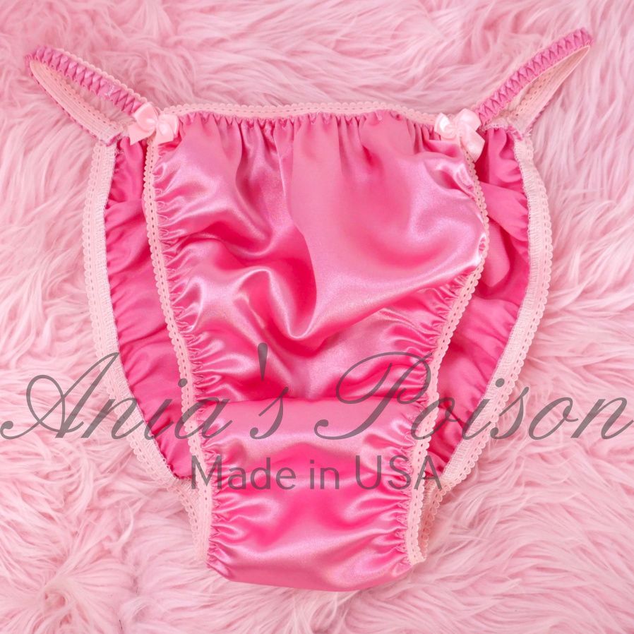Ania's Poison satin panties - XXL shiny Rare 100% polyester string bikini sissy mens underwear - NEW CANDY Pink