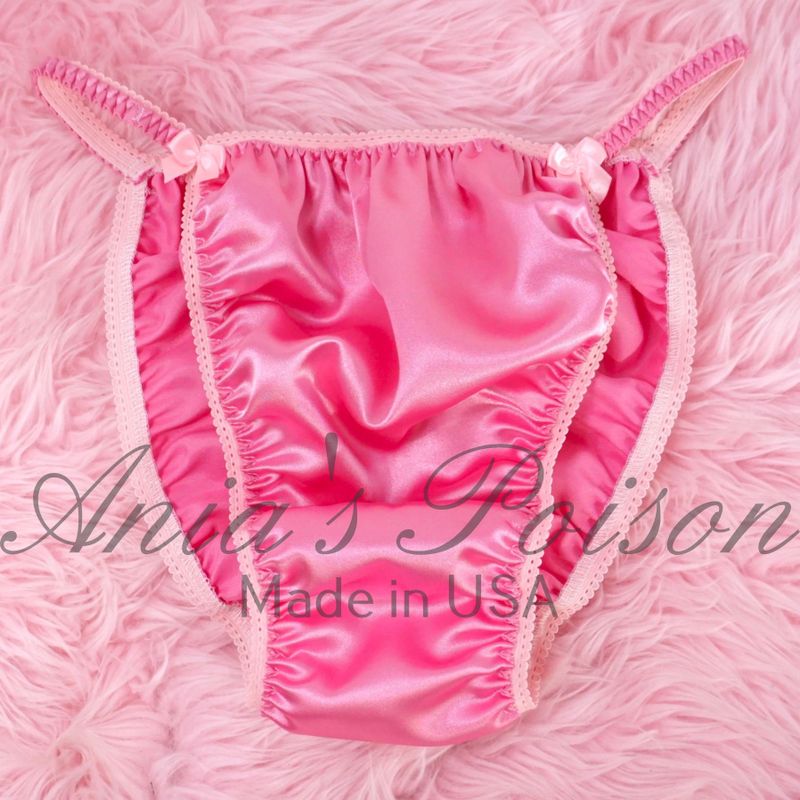 Ania's Poison satin panties - XXL shiny Rare 100% polyester string bikini sissy mens underwear - NEW CANDY Pink