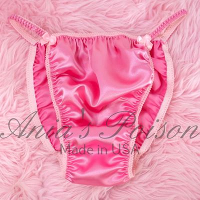 Ania's Poison satin panties - XXL shiny Rare 100% polyester string bikini sissy mens underwear - NEW CANDY Pink