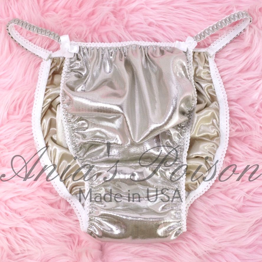 Foil Champagne Metallic Satin High Gloss metallic shiny WETLOOK string bikini sissy mens Dancer exotic panties / bra/ skirt Foil Champagne Metallic Satin High Gloss metallic shiny WETLOOK string bikini sissy mens Dancer exotic panties / bra/ skirt