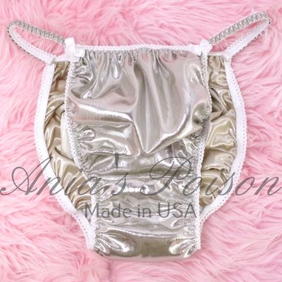 Foil Champagne Metallic Satin High Gloss metallic shiny WETLOOK string bikini sissy mens Dancer exotic panties / bra/ skirt Foil Champagne Metallic Satin High Gloss metallic shiny WETLOOK string bikini sissy mens Dancer exotic panties / bra/ skirt