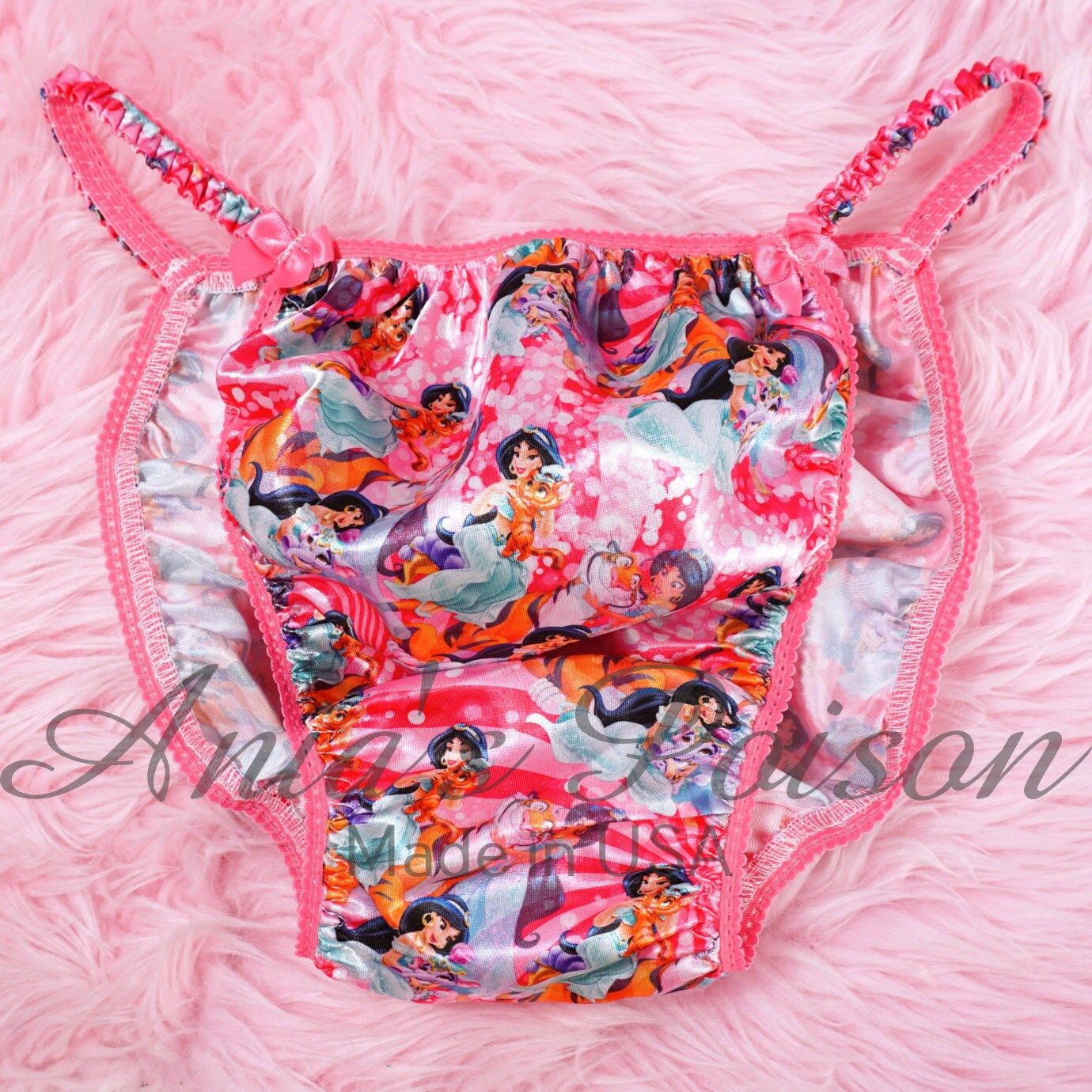 Valentine's Day Princess Print jasmine Ania's Poison Cut sissy MENS SATIN Beautiful Shiny Silky wet look Mens dead stock