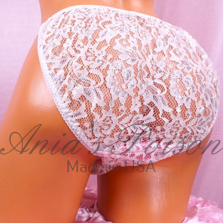 Ania's Poison String Bikini Metallic White ALL Lace LAST CHANCE 100% polyester Sissy men's underwear panties M-XL DEADSTOCK Ania's Poison String Bikini Metallic White ALL Lace LAST CHANCE 100% polyester Sissy men's underwear panties M-XL DEADSTOCK