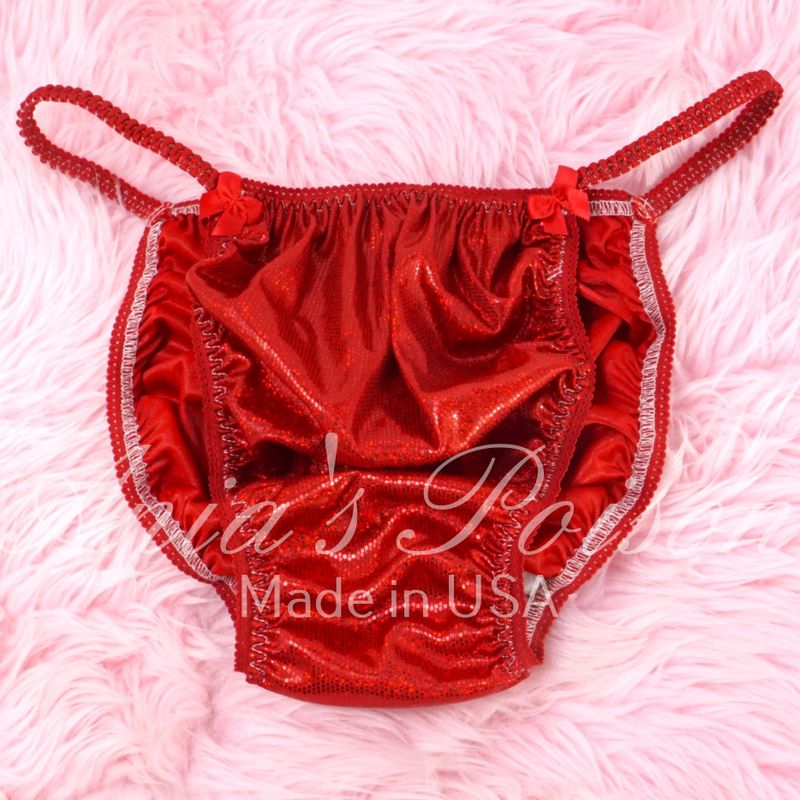 Ania's Poison metallic shiny FOIL string bikini sissy men's LAST CHANCE panties Red Sparkle hologram DEADSTOCK L-XL