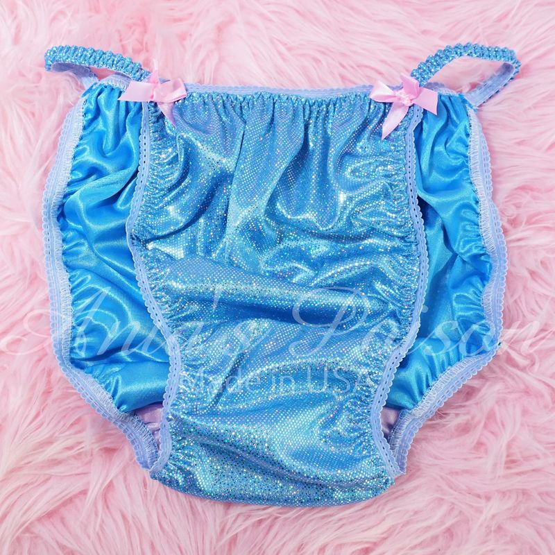 Ania's Poison metallic shiny FOIL string bikini sissy men's LAST CHANCE panties Blue Sparkle hologram DEADSTOCK S-XL