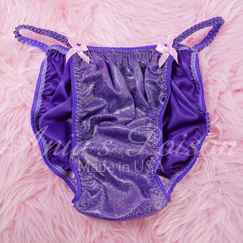Ania's Poison metallic shiny FOIL string bikini sissy men's LAST CHANCE panties Purple Sparkle hologram DEADSTOCK S M L and Bras