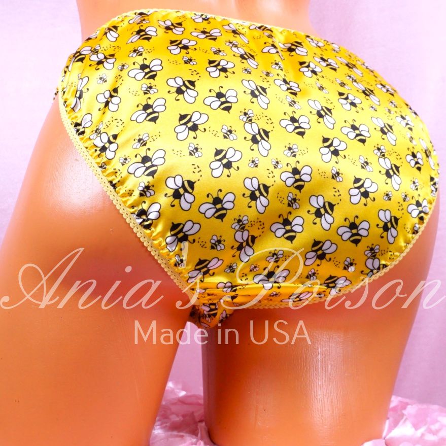 Lace Duchess Classic 80's cut Panties Bumble bees yellow Character silky satin panties - String bikini 5-9
