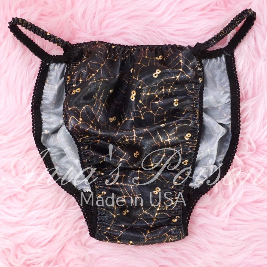 Satin Men's Panties Poison Cut Halloween Spider Web LIMITED Satin wet look string bikini sz S-XL Satin Men's Panties Poison Cut Halloween Spider Web LIMITED Satin wet look string bikini sz S-XL