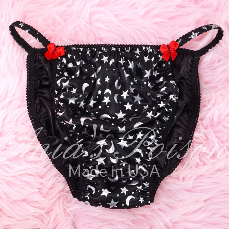 Ania's Poison metallic shiny FOIL stars HALLOWEEN string bikini sissy men's panties Silver Sparkle hologram sz  S-XXL