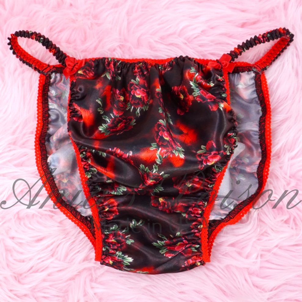 Satin Men's Panties Poison Cut Halloween Red Black Roses satin wet look string bikini sz S-XXL Satin Men's Panties Poison Cut Halloween Red Black Roses satin wet look string bikini sz S-XXL