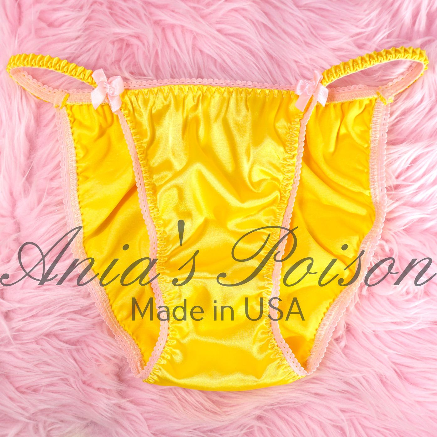 CLASSY CUT - Yellow String bikini tiny silky smooth satin women's panties -  S M XXL DEADSTOCK