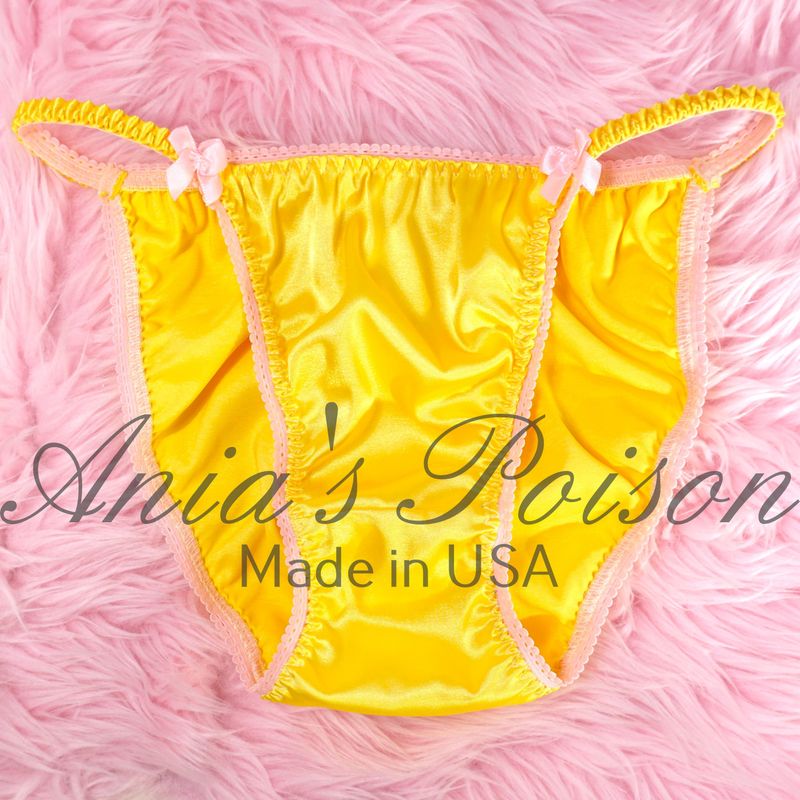 CLASSY CUT - Yellow String bikini tiny silky smooth satin women's panties - S M XXL DEADSTOCK CLASSY CUT - Yellow String bikini tiny silky smooth satin women's panties - S M XXL DEADSTOCK