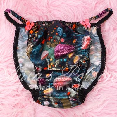 Satin Men's Panties Poison Cut FALL MUSHROOM MYSTICAL PRINT! wet look string bikini sz S-XXL Satin Men's Panties Poison Cut FALL MUSHROOM MYSTICAL PRINT! wet look string bikini sz S-XXL