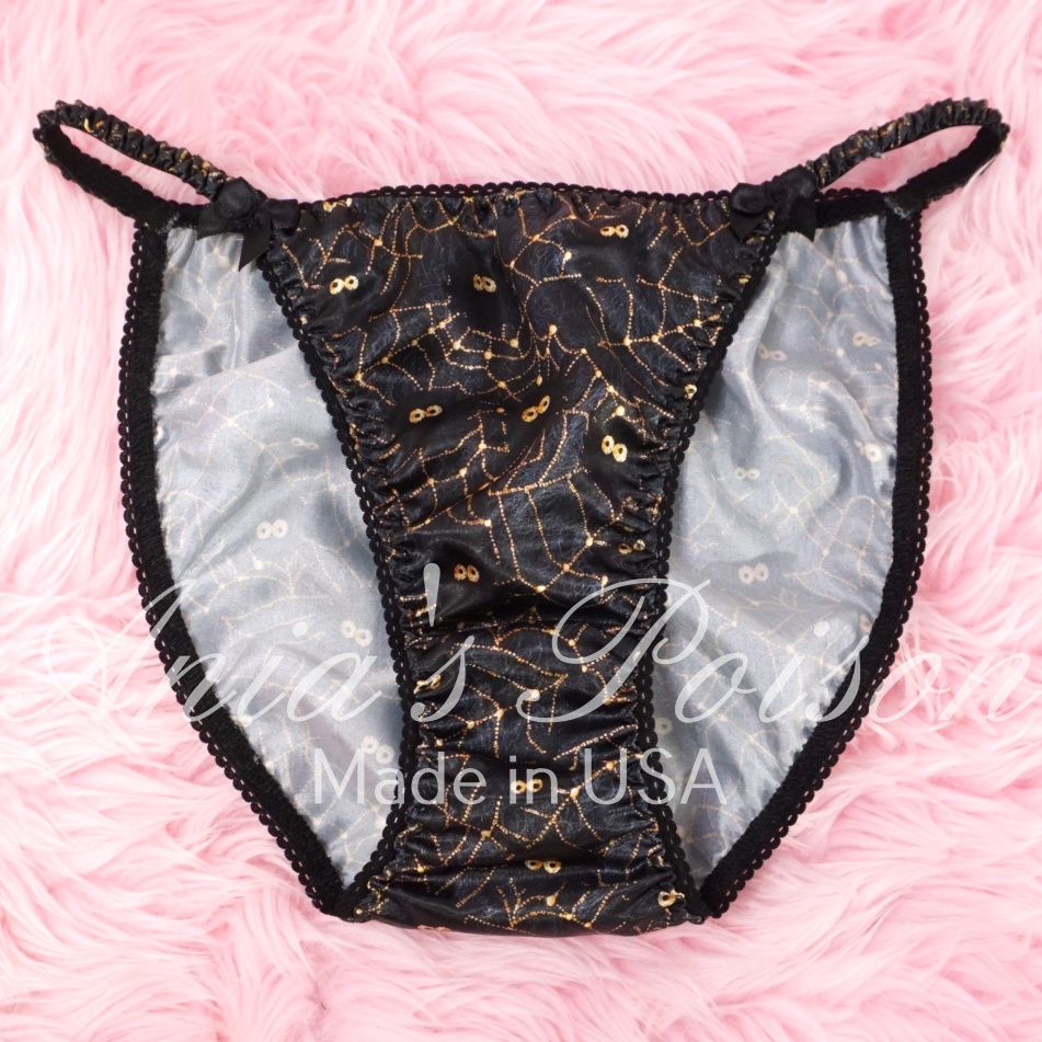 Lace Duchess Classic 80's cut Halloween Black Spider web women's string bikini panties sz  6, 7, 8