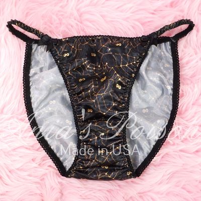 Lace Duchess Classic 80's cut Halloween Black Spider web women's string bikini panties sz  6, 7, 8