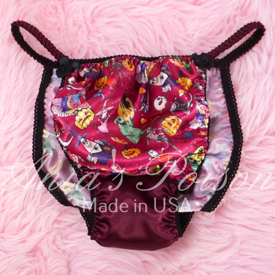 Satin Men's Panties Poison Cut Halloween Jack Skellington magenta double satin crotch wet look string bikini sz S-XXL Satin Men's Panties Poison Cut Halloween Jack Skellington magenta double satin crotch wet look string bikini sz S-XXL