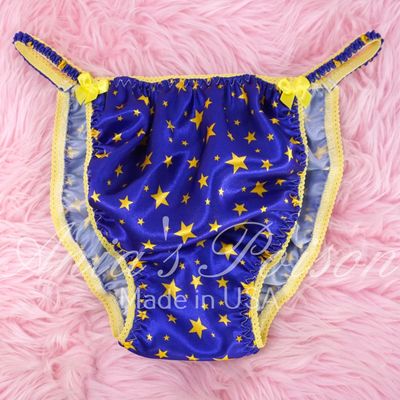 Satin Men's Panties Poison Cut Halloween Blue Stars whimsical Satin wet look string bikini sz S-XL Satin Men's Panties Poison Cut Halloween Blue Stars whimsical Satin wet look string bikini sz S-XL