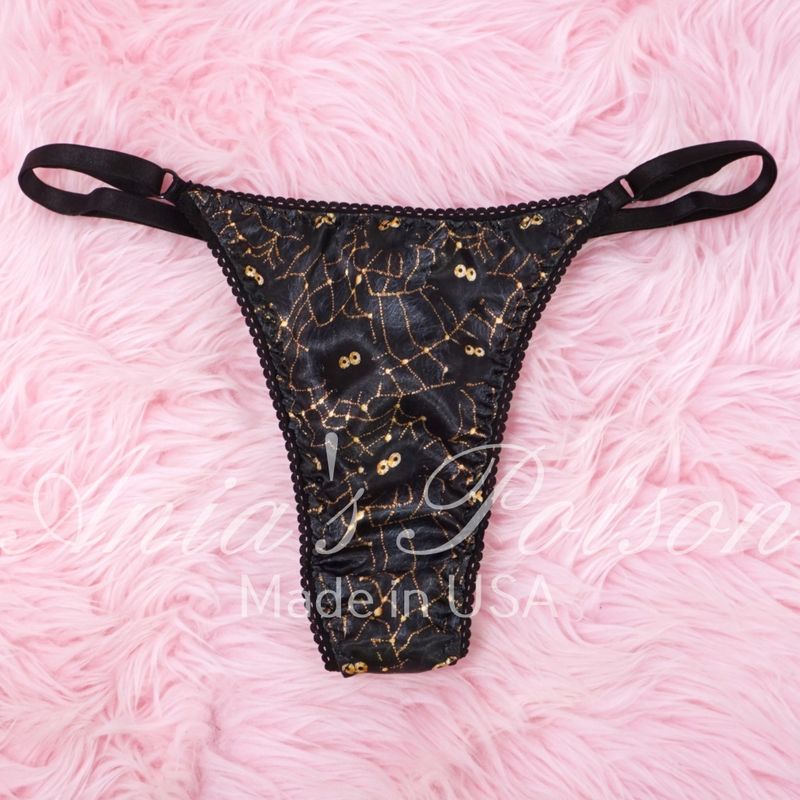 VTG style Spider web satin string LADIES triangle T thong panties S/M L/XL Halloween VTG style Spider web satin string LADIES triangle T thong panties S/M L/XL Halloween