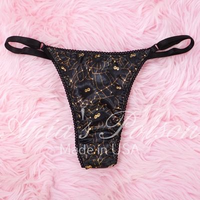 VTG style Spider web satin string LADIES triangle T thong panties S/M L/XL Halloween