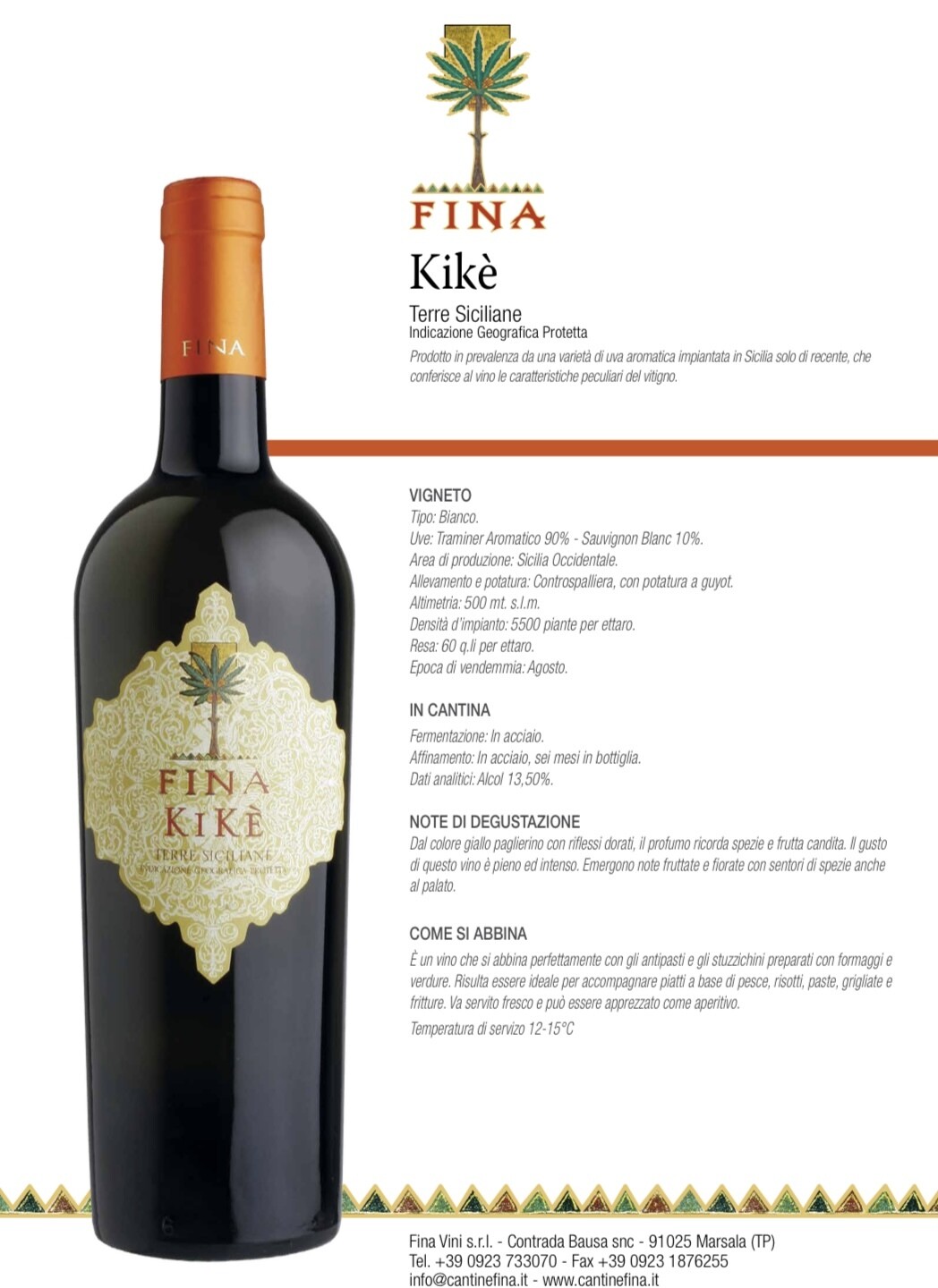 Kiké 2024 IGP Terre Siciliane (Traminer,Aromatico,Sauvignon) Blanc) Fina - 75cl