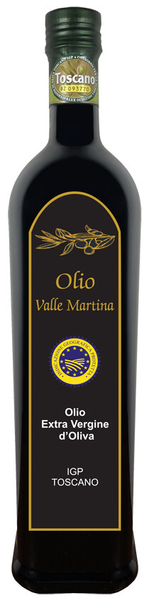 Bottiglia 0,75 LT. Olio Extravergine IGP Toscano Certificato Valle Martina Bottiglia 0,75 LT. Olio Extravergine IGP Toscano Certificato Valle Martina