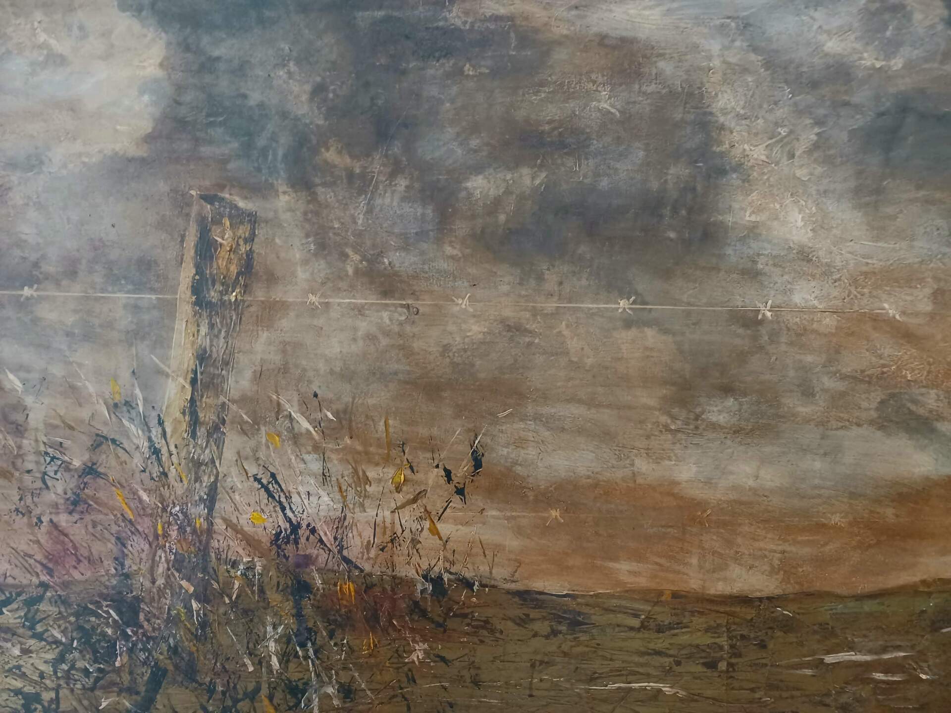 Las tormentas de verano no aceptan las reglas de un alambre de espinos. 90 x 125 cm. Acrílico sobre tela