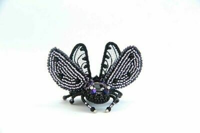 Brooch with crystals "Purple fly"